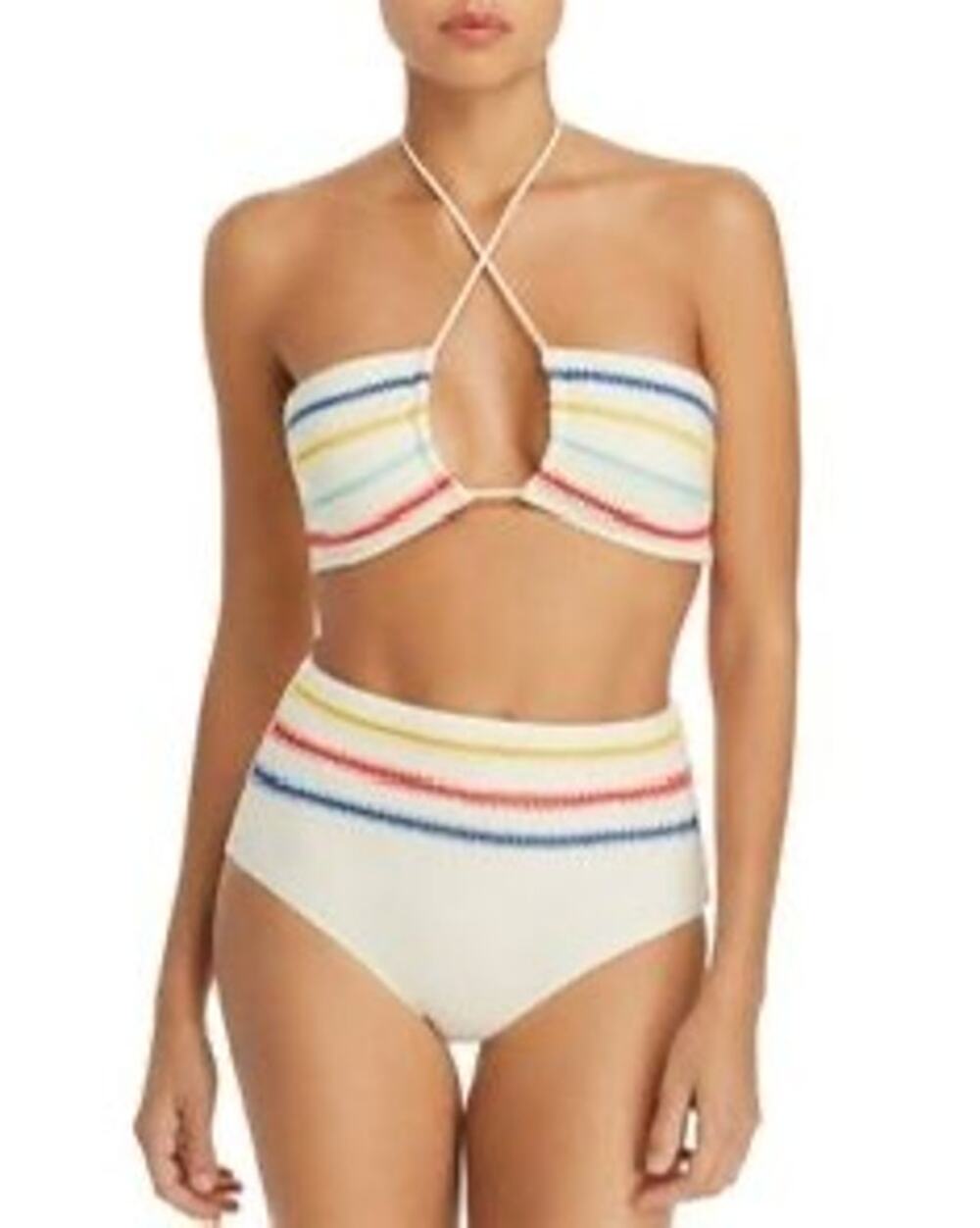 Aerie Striped Two Piece Swimsuit Size M Medium Cream multicolor